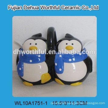 Promotional ceramic spice jar with penguin figurine